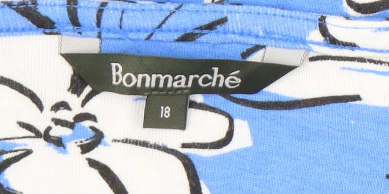 Bonmarché Women’s Blue Floral Cotton Short Sleeve T-Shirt Size 18