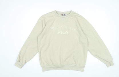 FILA Womens Beige Pullover Sweatshirt Size S Logo Crew Neck Casual