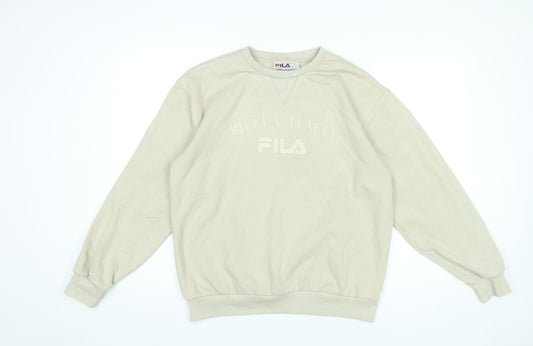 FILA Womens Beige Pullover Sweatshirt Size S Logo Crew Neck Casual
