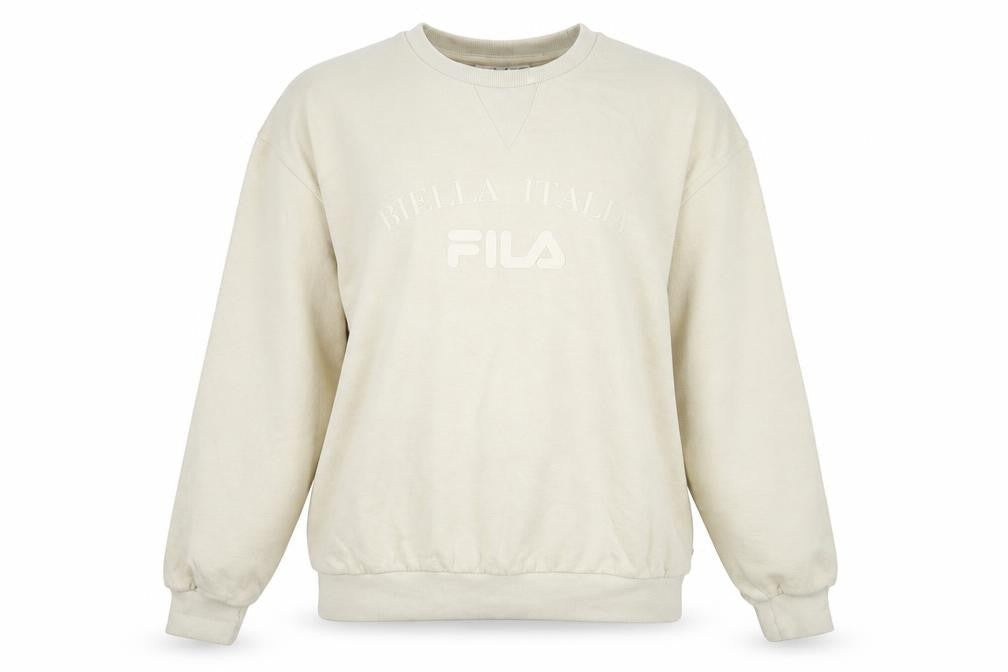 Fila Womens Beige Pullover Sweatshirt Size S Logo Crew Neck Casual