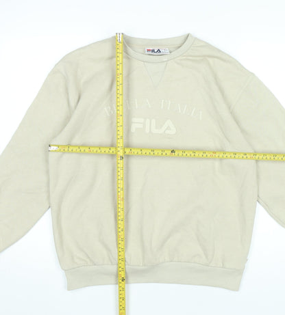 FILA Womens Beige Pullover Sweatshirt Size S Logo Crew Neck Casual