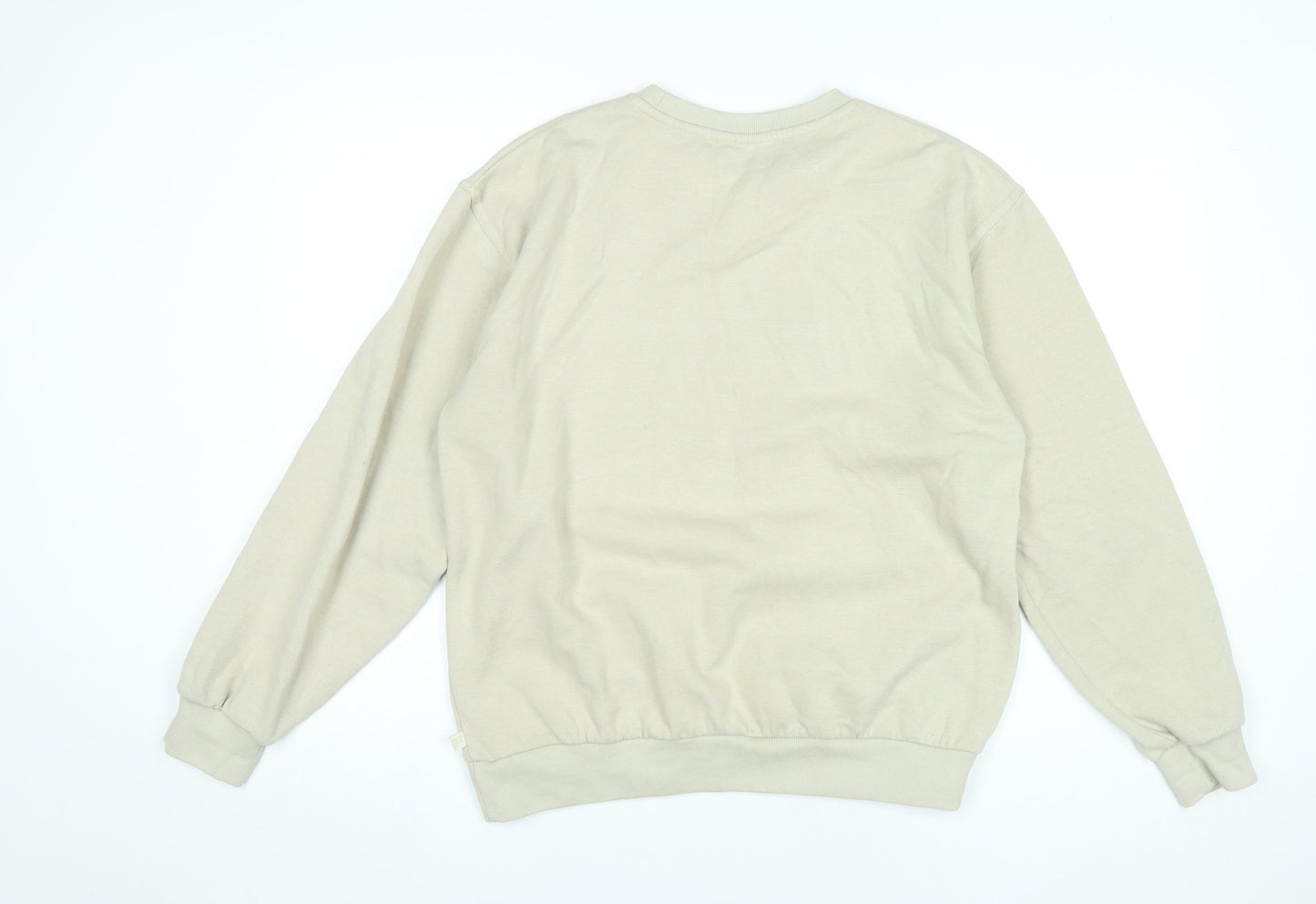 FILA Womens Beige Pullover Sweatshirt Size S Logo Crew Neck Casual