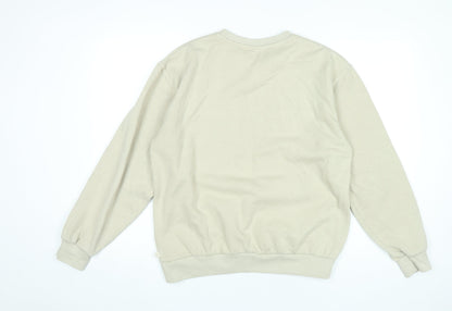 FILA Womens Beige Pullover Sweatshirt Size S Logo Crew Neck Casual