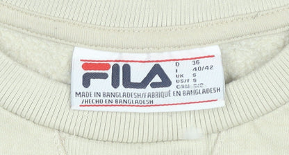 FILA Womens Beige Pullover Sweatshirt Size S Logo Crew Neck Casual