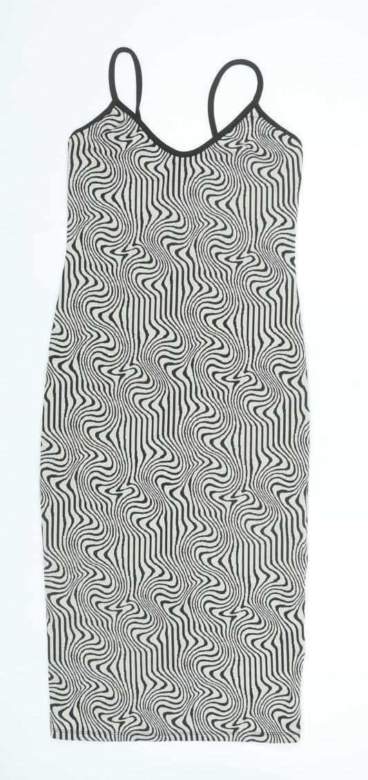 Bershka Womens Black Geometric Slip Dress L Sleeveless V-Neck