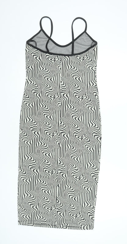 Bershka Womens Black Geometric Slip Dress L Sleeveless V-Neck