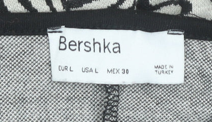 Bershka Womens Black Geometric Slip Dress L Sleeveless V-Neck