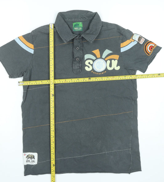 Soul Cal Men’s Grey Polo Shirt Size S Graphic Cotton Casual