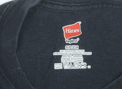 Mens UK Size S Hanes Black  T-Shirt