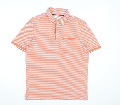 Marks and Spencer Men's Orange Striped Cotton Polo Shirt M Regular