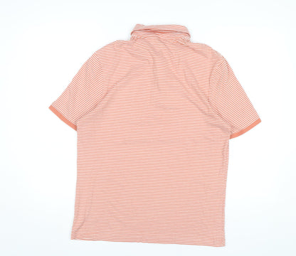 Marks and Spencer Men's Orange Striped Cotton Polo Shirt M Regular