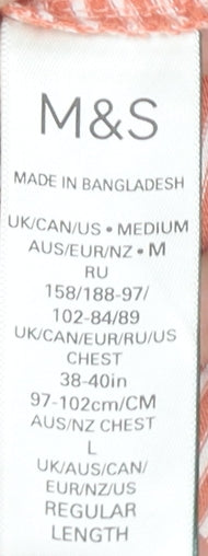 Marks and Spencer Men's Orange Striped Cotton Polo Shirt M Regular