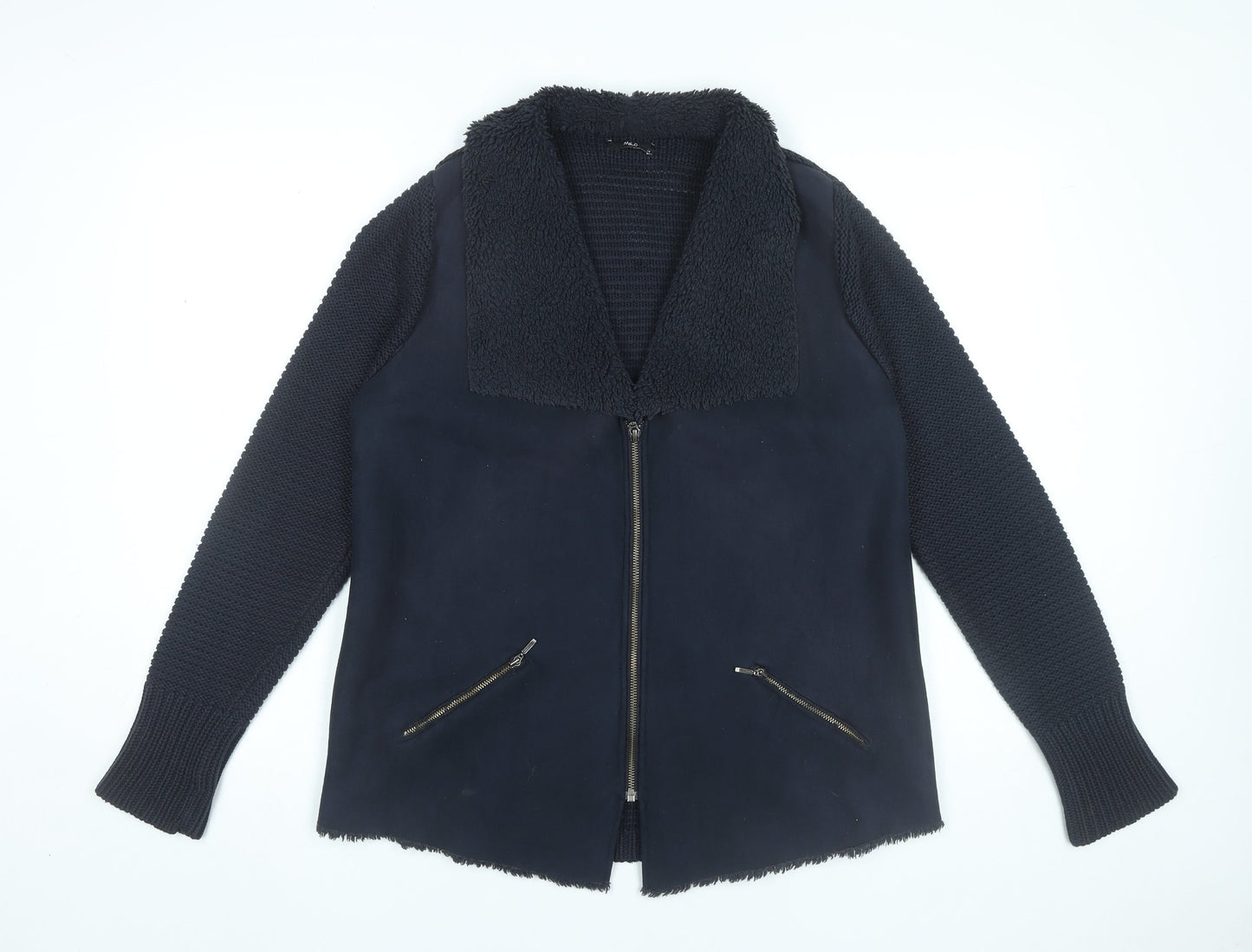 M&Co Womens Black Knit Bomber Jacket Size 14 Full Zip Autumn Winter