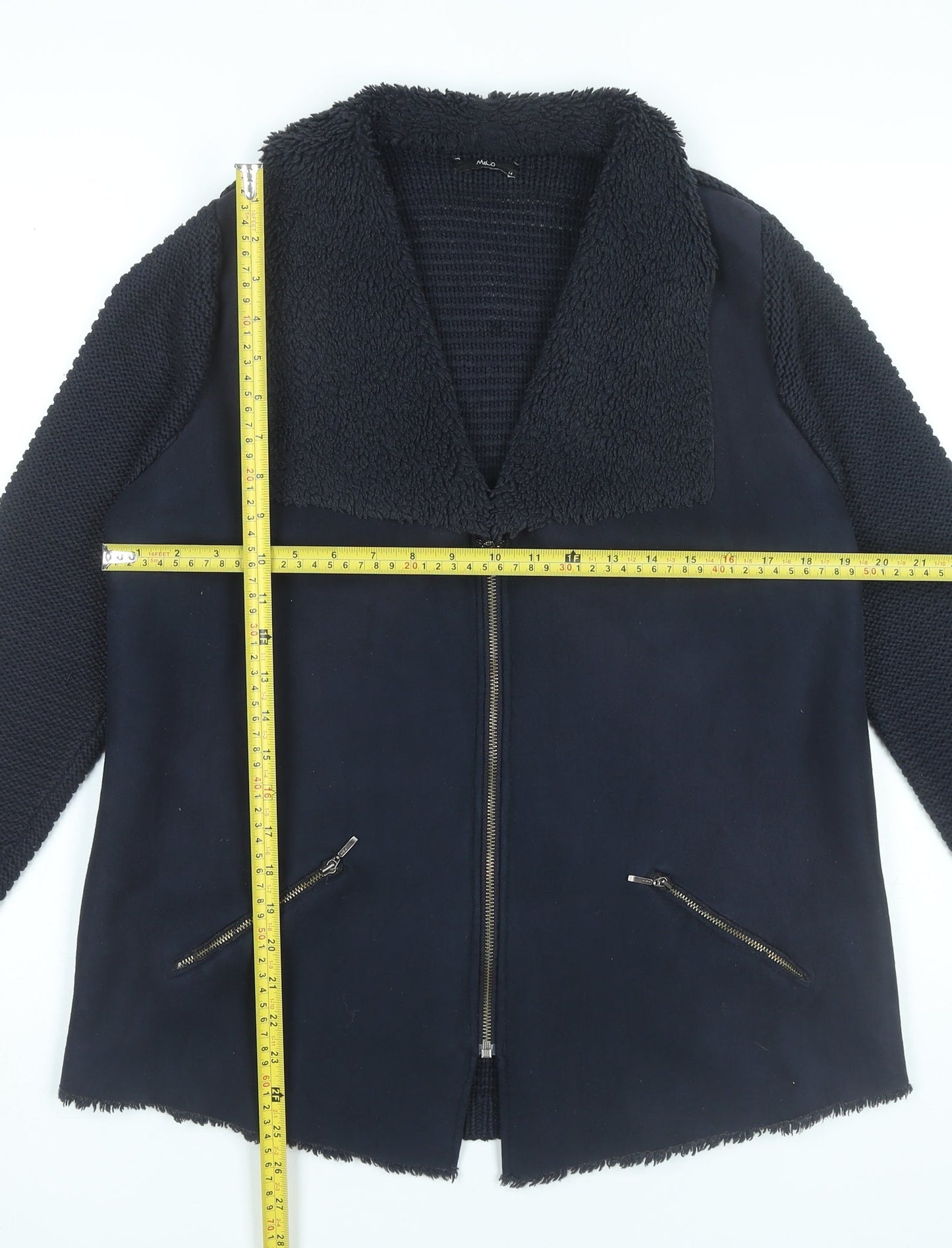 M&Co Womens Black Knit Bomber Jacket Size 14 Full Zip Autumn Winter