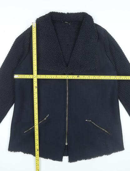 M&Co Womens Black Knit Bomber Jacket Size 14 Full Zip Autumn Winter