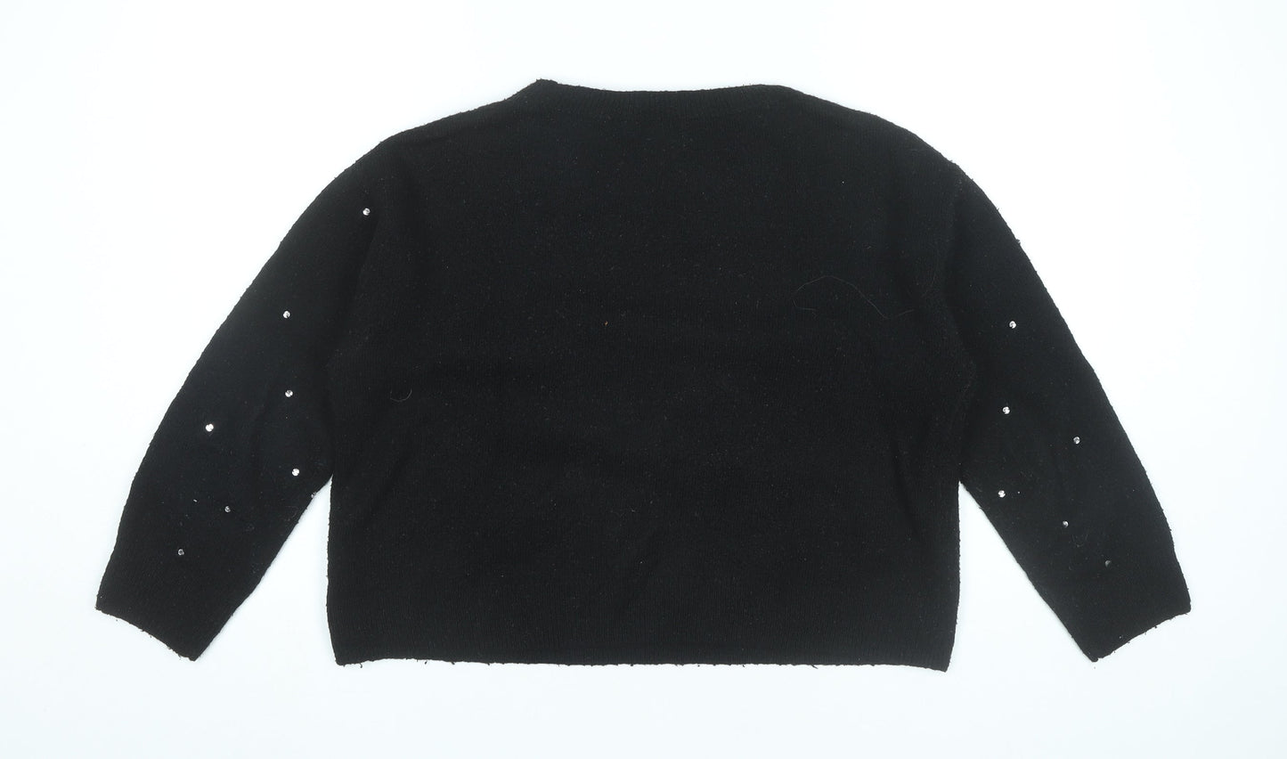H&M Women’s Black Beaded Pullover Jumper Size 8 Crew Neck Long Sleeve