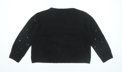 H&M Women’s Black Beaded Pullover Jumper Size 8 Crew Neck Long Sleeve