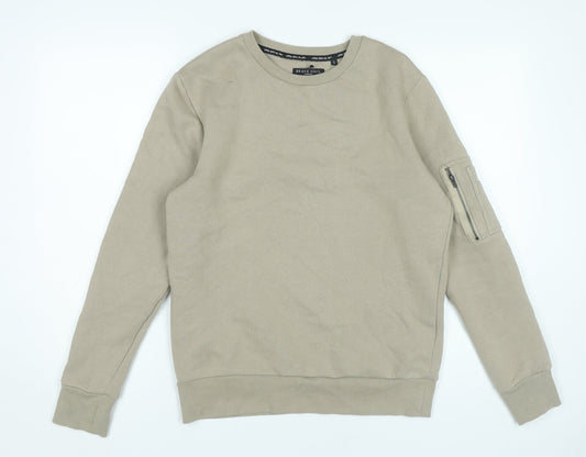 Brave Soul Women’s Beige Sweatshirt Small Cotton Blend Zip Pocket