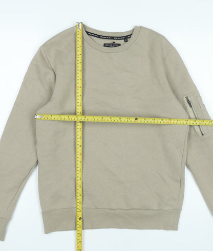 Brave Soul Women’s Beige Sweatshirt Small Cotton Blend Zip Pocket