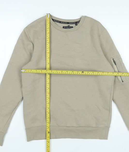Brave Soul Women’s Beige Sweatshirt Small Cotton Blend Zip Pocket