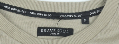 Brave Soul Women’s Beige Sweatshirt Small Cotton Blend Zip Pocket