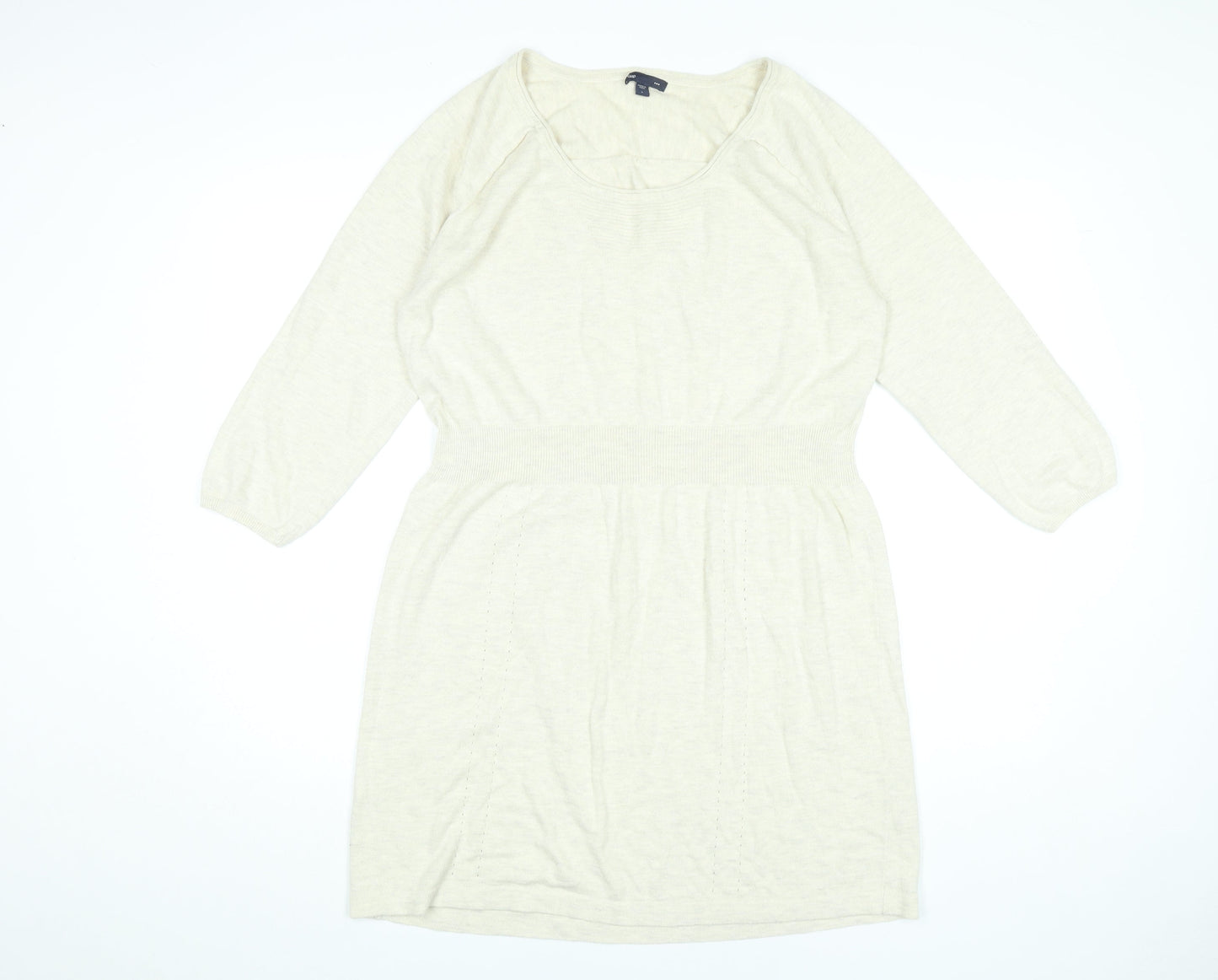 Gap Women’s Beige Jumper Dress L Knit Cotton Blend 3/4 Sleeve