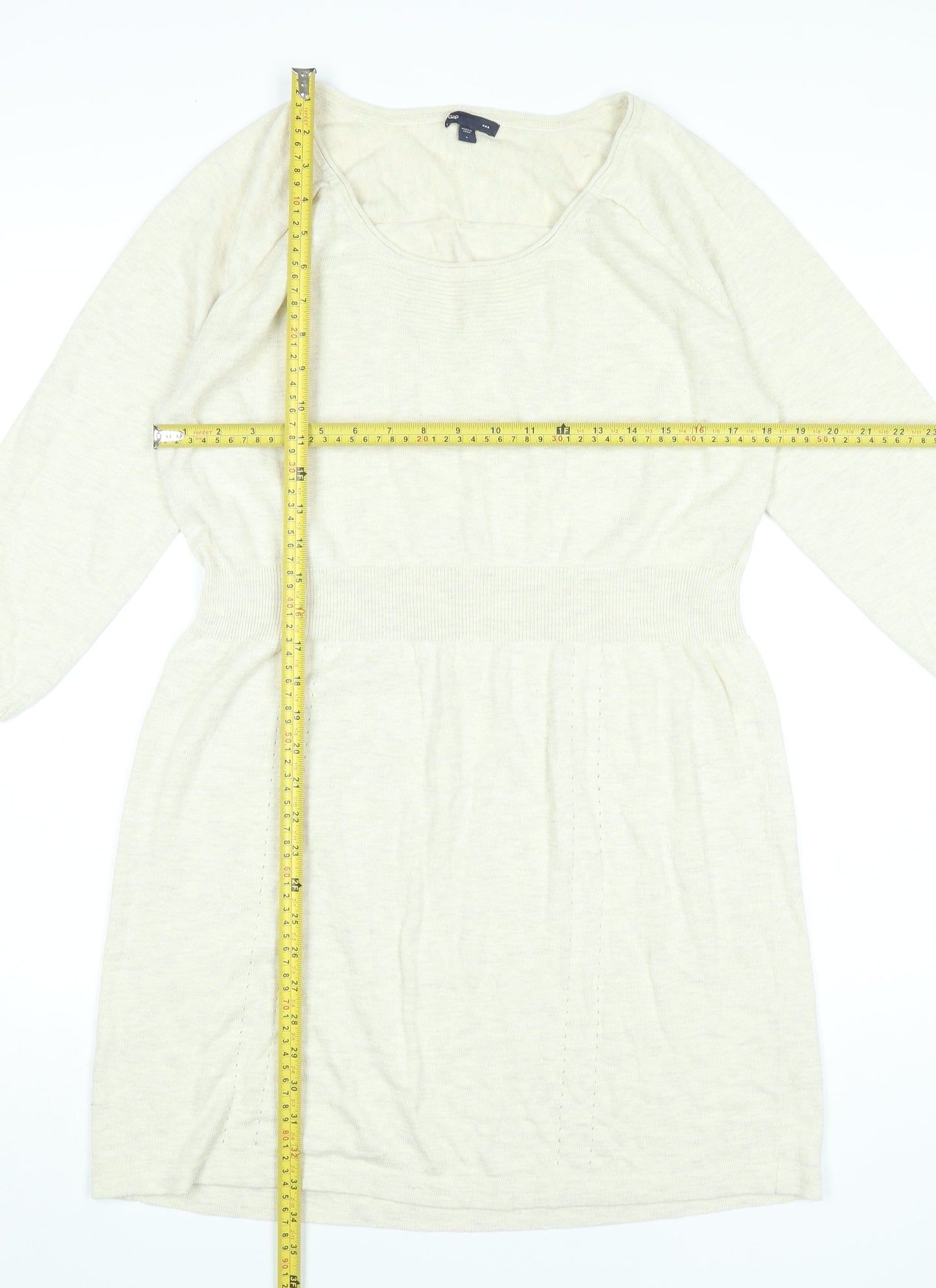 Gap Women’s Beige Jumper Dress L Knit Cotton Blend 3/4 Sleeve
