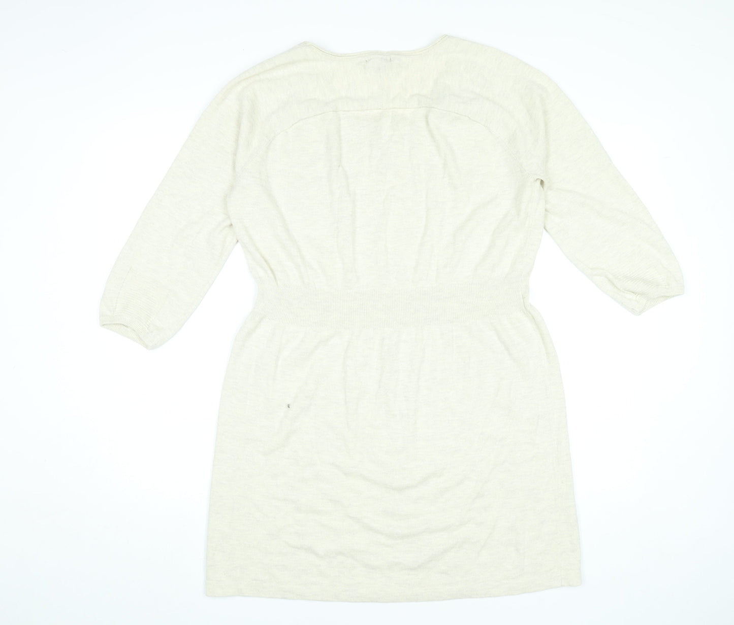 Gap Women’s Beige Jumper Dress L Knit Cotton Blend 3/4 Sleeve