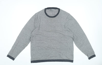 Marks and Spencer Men’s Grey Striped Cotton Linen Jumper L