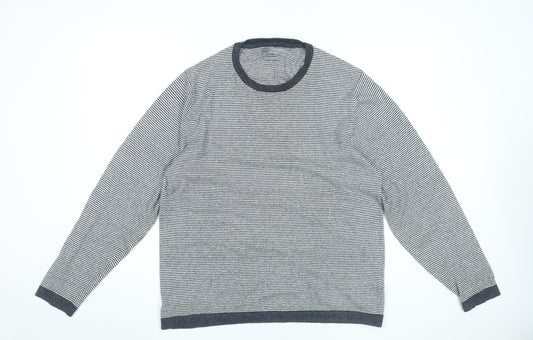 Marks and Spencer Men’s Grey Striped Cotton Linen Jumper L