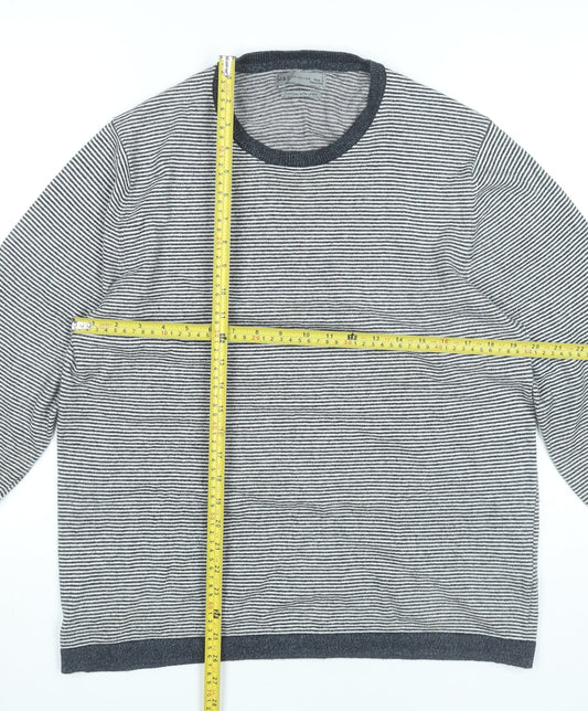 Marks and Spencer Men’s Grey Striped Cotton Linen Jumper L