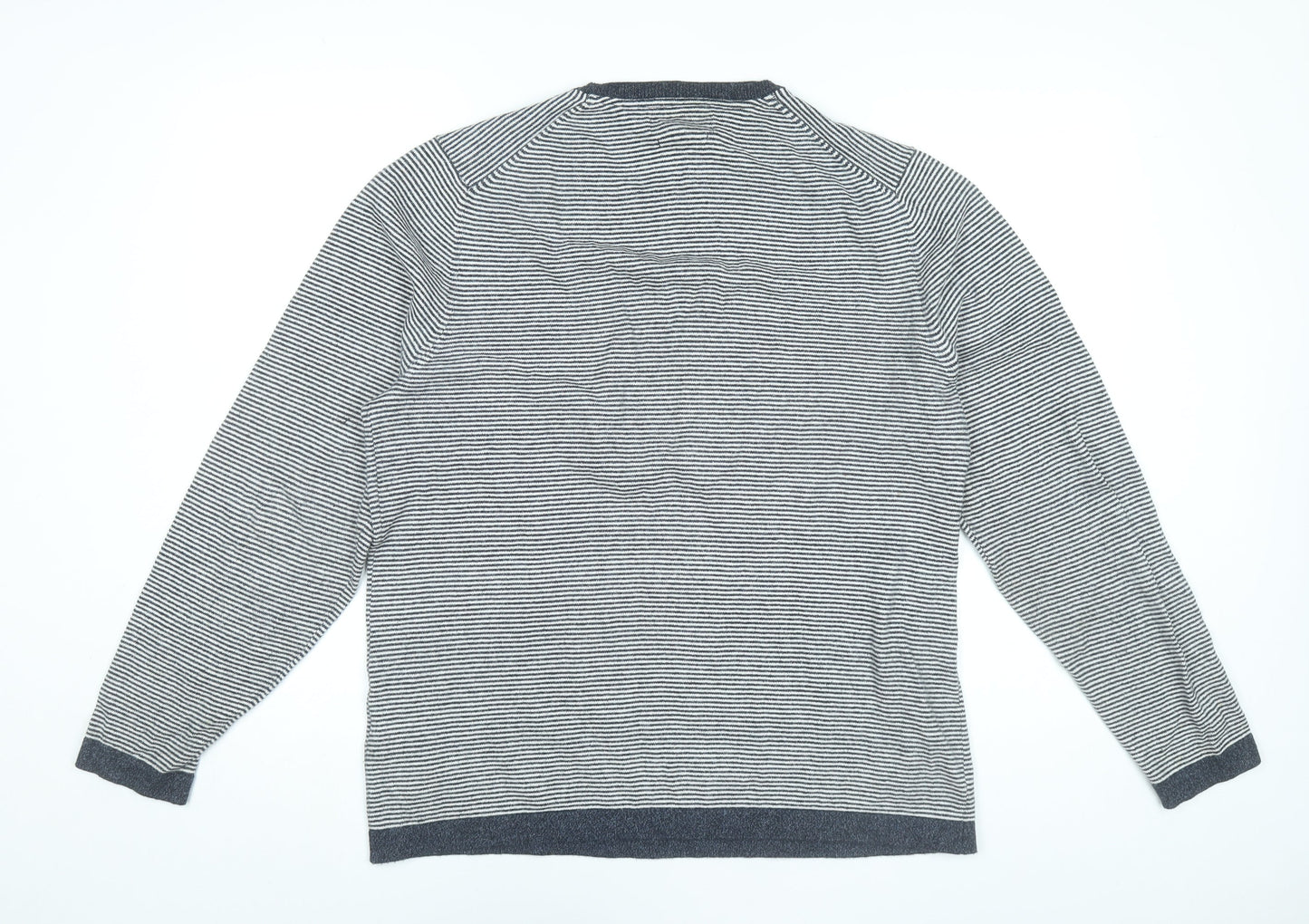 Marks and Spencer Men’s Grey Striped Cotton Linen Jumper L