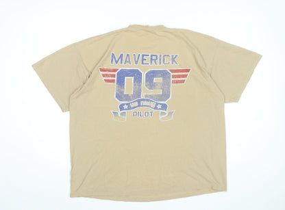 Top Gun Men’s Beige 2XL Movie Graphic T-Shirt Military Style