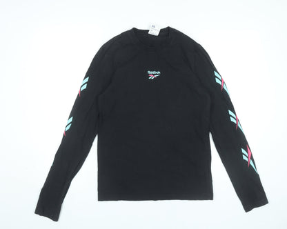 Reebok Womens Black XS Long Sleeve Crew Neck Cotton T-Shirt