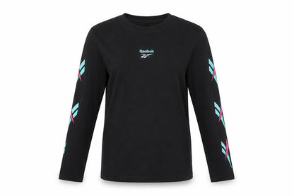Reebok Womens Black XS Long Sleeve Crew Neck Cotton T-Shirt