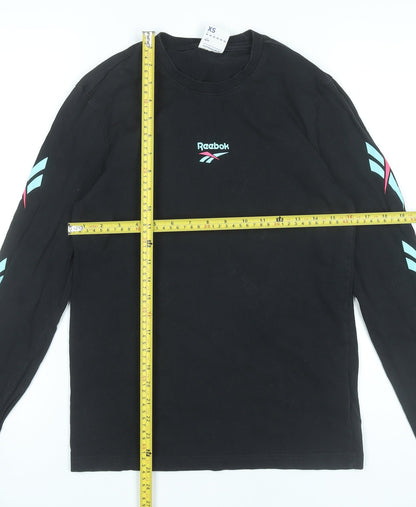Reebok Womens Black XS Long Sleeve Crew Neck Cotton T-Shirt