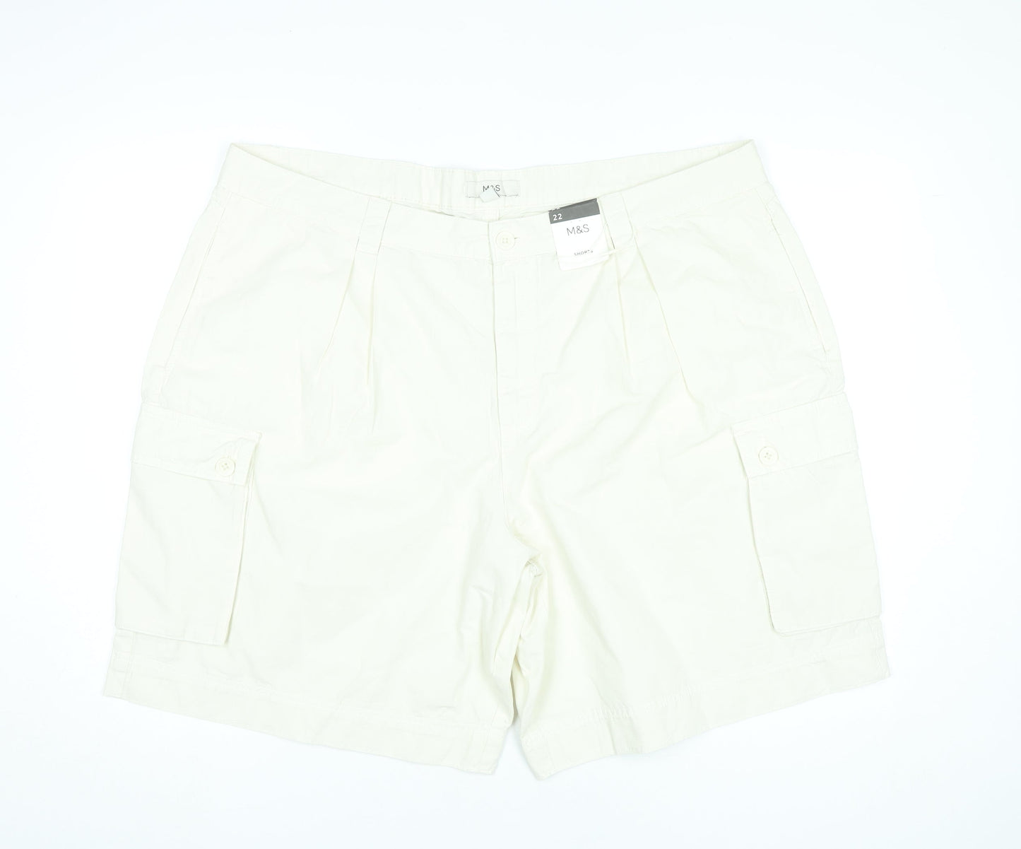 Marks and Spencer Womens Ivory Cargo Shorts Size 22 Cotton Summer