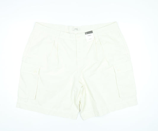 Marks and Spencer Womens Ivory Cargo Shorts Size 22 Cotton Summer