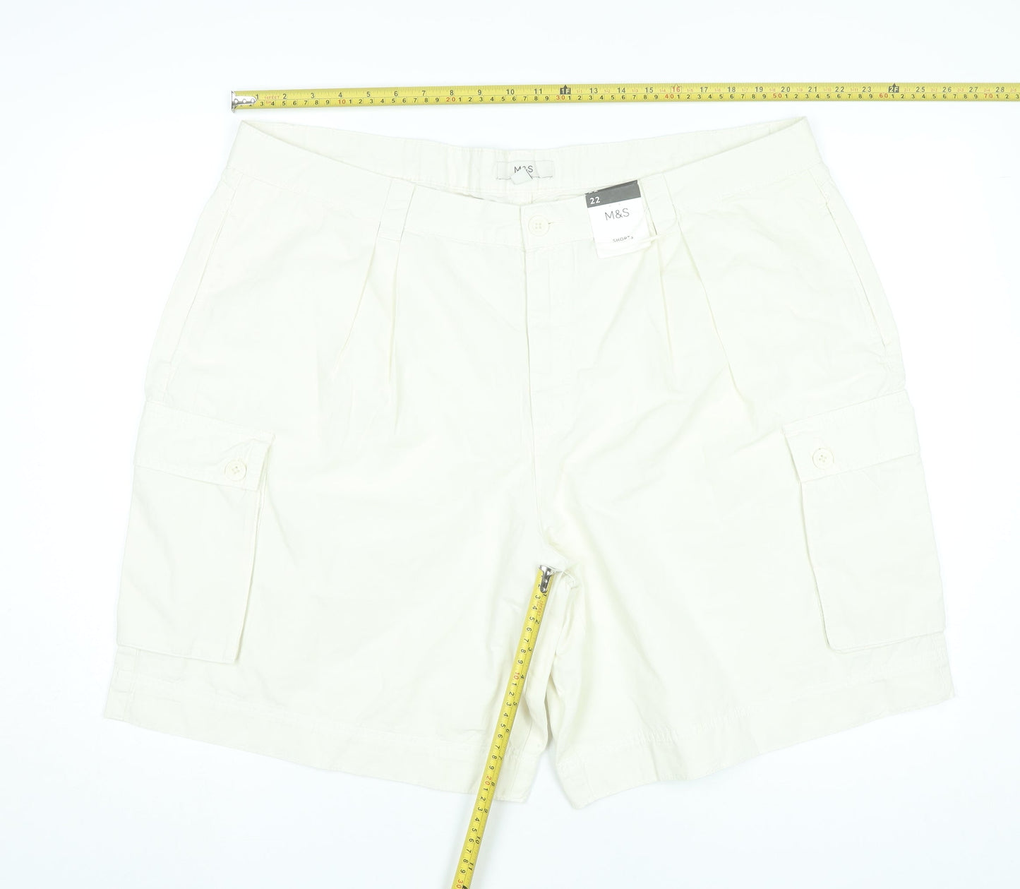 Marks and Spencer Womens Ivory Cargo Shorts Size 22 Cotton Summer