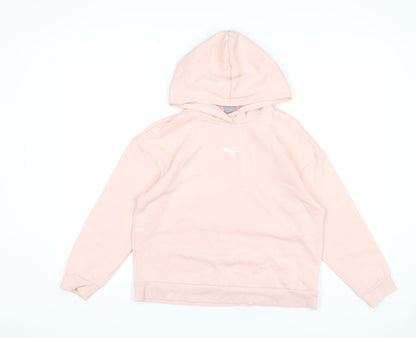 Puma Girls Pink Hoodie Teens UK 11-12Y Cotton Blend Pullover