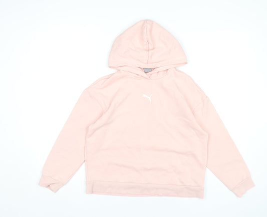 Puma Girls Pink Hoodie Teens UK 11-12Y Cotton Blend Pullover