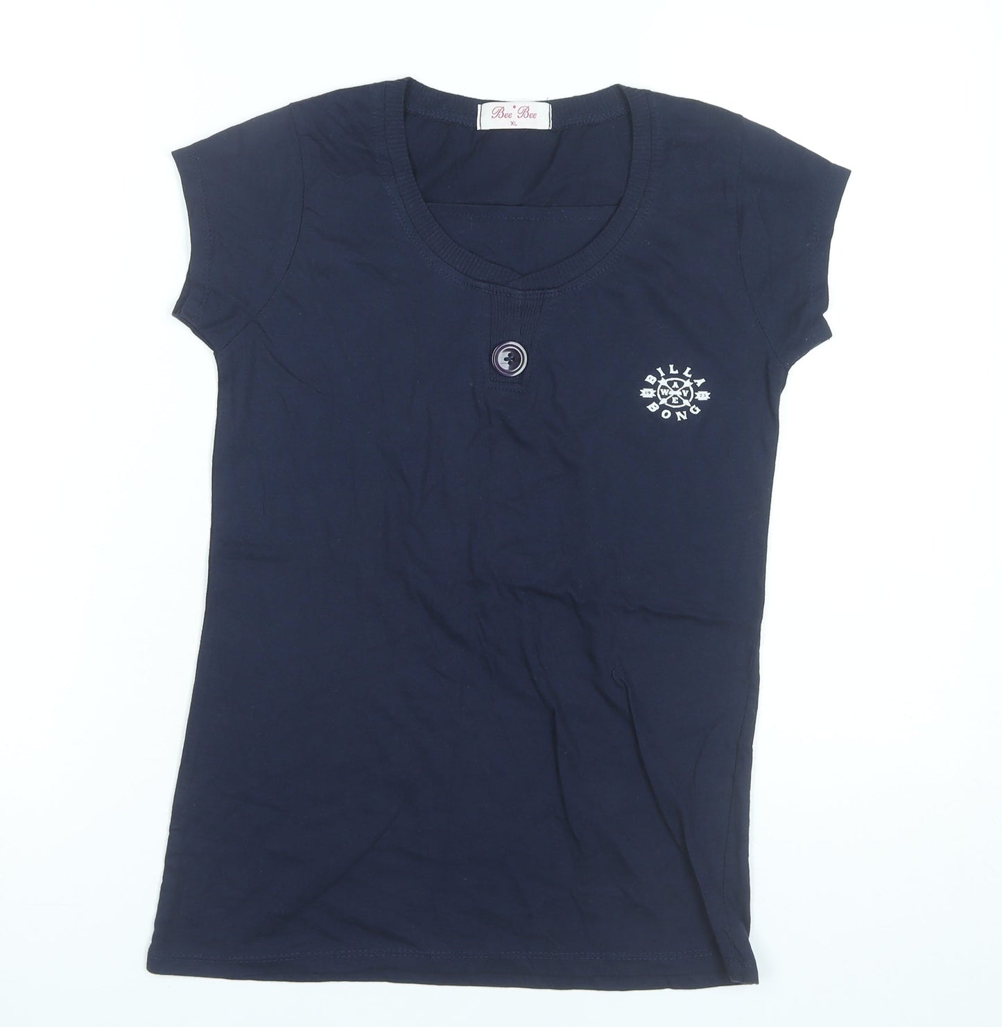 Bee Bee Womens Blue XL Scoop Neck Short Sleeve Cotton T-Shirt