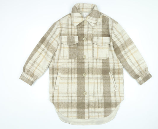 Tu Women Beige Plaid Shirt Jacket Small Regular Fit Lined