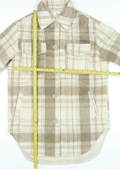 Tu Women Beige Plaid Shirt Jacket Small Regular Fit Lined