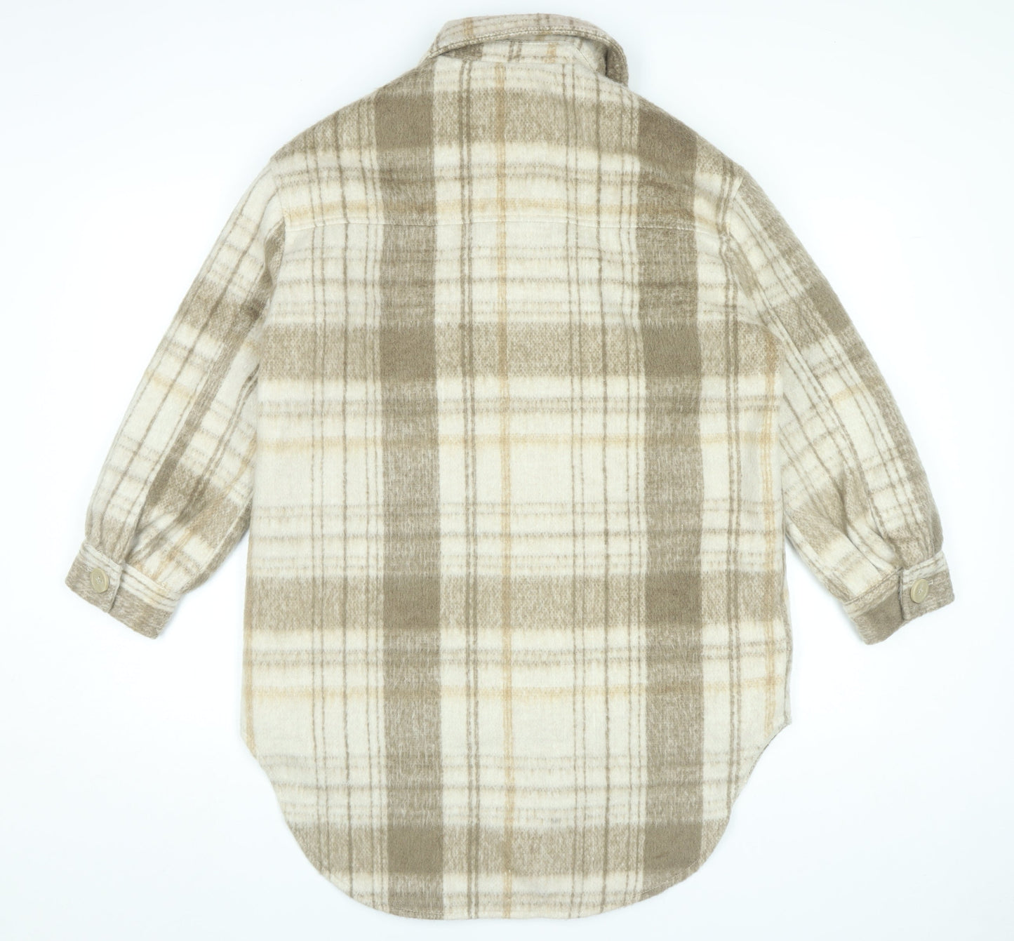 Tu Women Beige Plaid Shirt Jacket Small Regular Fit Lined