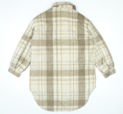 Tu Women Beige Plaid Shirt Jacket Small Regular Fit Lined
