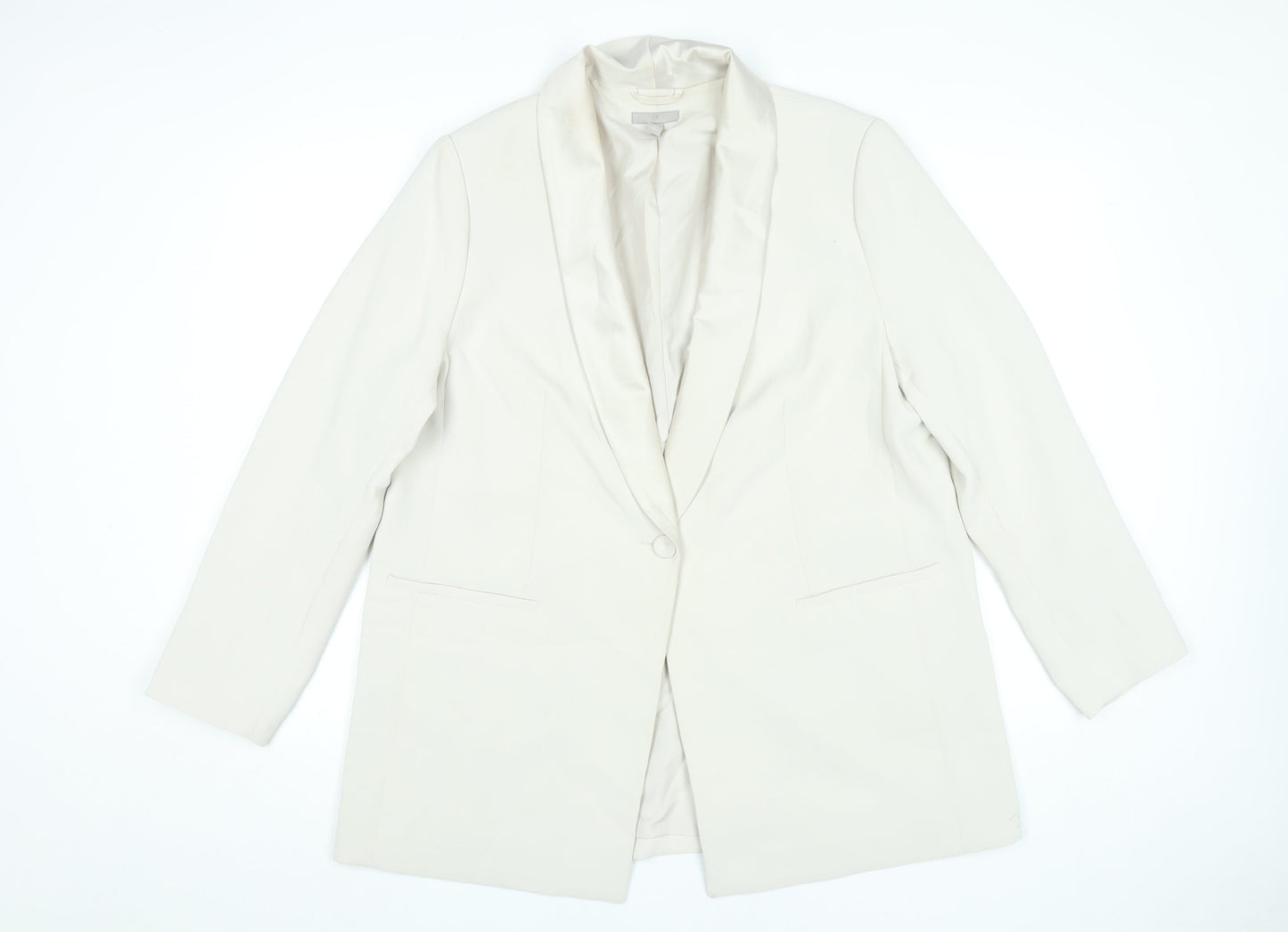 H&M Women Ivory Shawl Collar One Button Blazer Jacket L