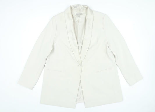 H&M Women Ivory Shawl Collar One Button Blazer Jacket L