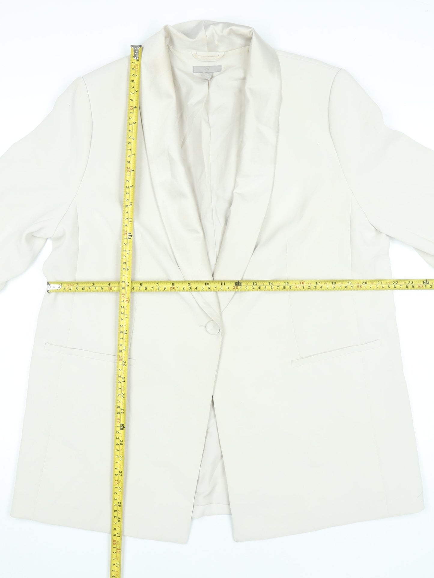 H&M Women Ivory Shawl Collar One Button Blazer Jacket L