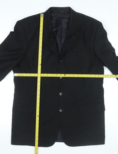 Tom English Mens Black Wool Blazer Jacket 40R Classic Formal